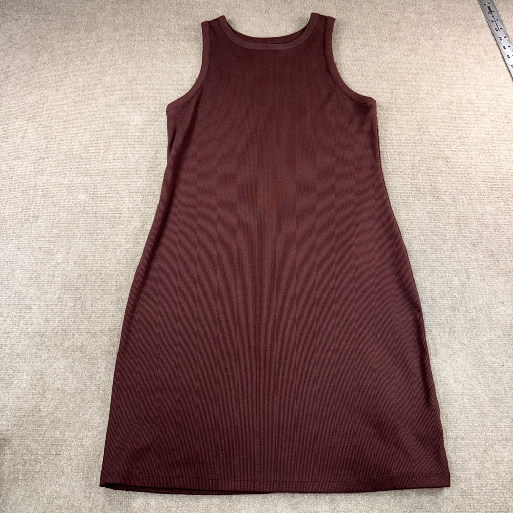 A New Day Womens Ribbed Sleeveless Mini Dress Burgundy Maroon Crew Neck Medium